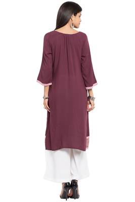 Magenta Printed Cotton Stitched Long Kurti 5