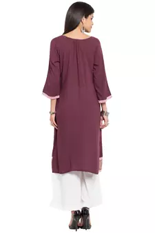 Magenta Printed Cotton Stitched Long Kurti