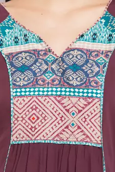 Magenta Printed Cotton Stitched Long Kurti