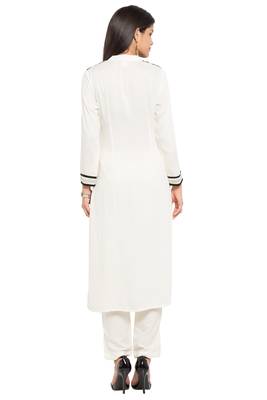 White Printed Cotton Stitched Long Kurti 5