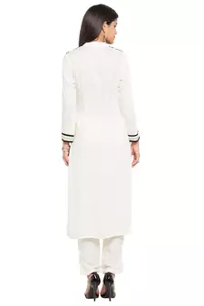 White Printed Cotton Stitched Long Kurti