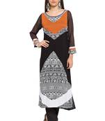 Black Printed Georgette Stitched Long Kurti