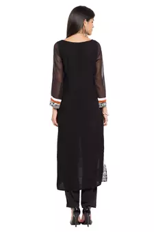 Black Printed Georgette Stitched Long Kurti