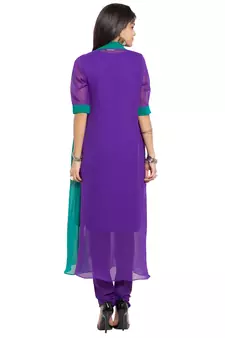 Purple Embroidered Georgette Stitched Long Kurti