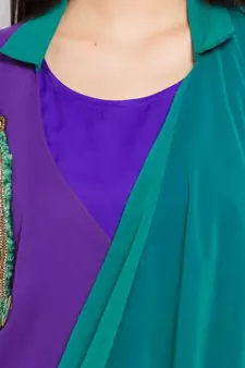 Purple Embroidered Georgette Stitched Long Kurti
