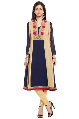 Blue Embroidered Georgette Stitched Long Kurti 1
