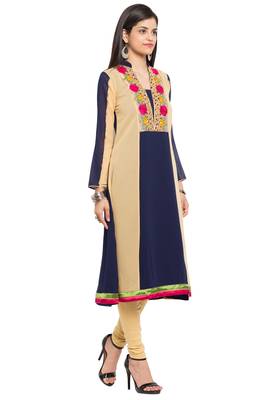 Blue Embroidered Georgette Stitched Long Kurti 3