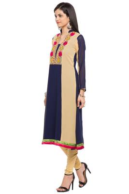 Blue Embroidered Georgette Stitched Long Kurti 4