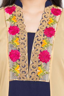 Blue Embroidered Georgette Stitched Long Kurti 6