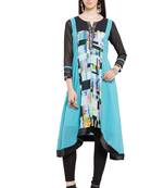 Blue Printed Georgette Stitched Long Kurti