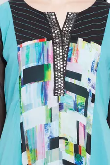 Blue Printed Georgette Stitched Long Kurti