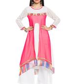 Pink Embroidered Georgette Stitched Long Kurti