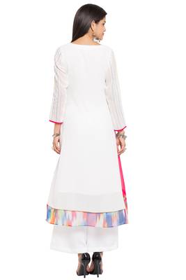 Pink Embroidered Georgette Stitched Long Kurti 5