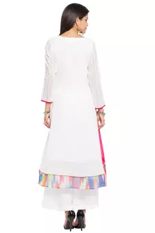 Pink Embroidered Georgette Stitched Long Kurti