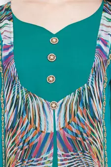 Blue Printed Georgette Stitched Long Kurti