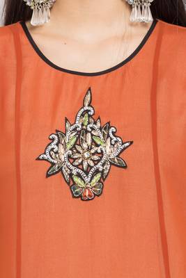Brown Embroidered Georgette Stitched Long Kurti 6
