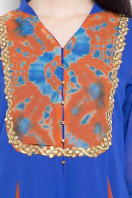 Blue Embroidered Georgette Stitched Long Kurti 6