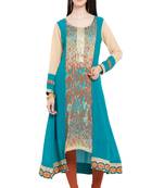 Blue Printed Georgette Stitched Long Kurtis