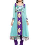 Blue Printed Georgette Stitched Long Kurti