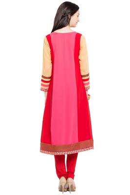 Red Embroidered Georgette Stitched Long Kurti 5