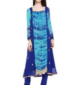 Blue Printed Georgette Stitched Long Kurti