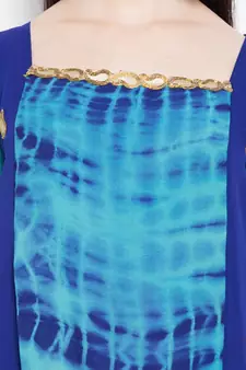 Blue Printed Georgette Stitched Long Kurti