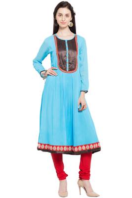 Blue Plain Georgette Stitched Long Kurti 1