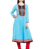 Blue Plain Georgette Stitched Long Kurti