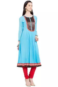 Blue Plain Georgette Stitched Long Kurti
