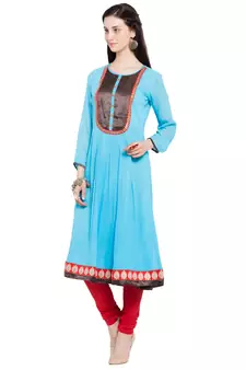 Blue Plain Georgette Stitched Long Kurti