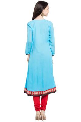 Blue Plain Georgette Stitched Long Kurti 5