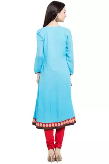 Blue Plain Georgette Stitched Long Kurti