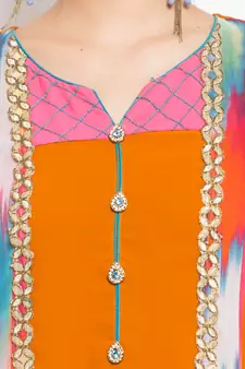 Orange Printed Georgette Stitched Long Kurti