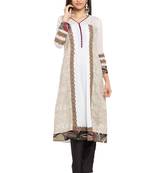 White Printed Cotton Stitched Long Kurti