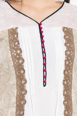 White Printed Cotton Stitched Long Kurti 6