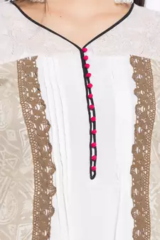 White Printed Cotton Stitched Long Kurti