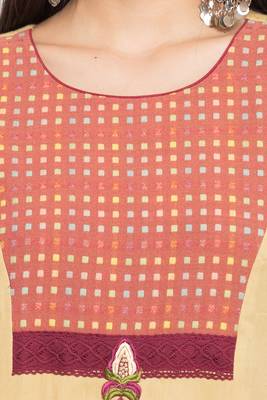 Beige Embroidered Cotton Stitched Long Kurti 6
