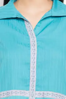 Blue Printed Cotton Stitched Long Kurti