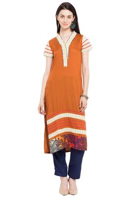 Brown Plain Cotton Stitched Long Kurti 1