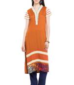 Brown Plain Cotton Stitched Long Kurti