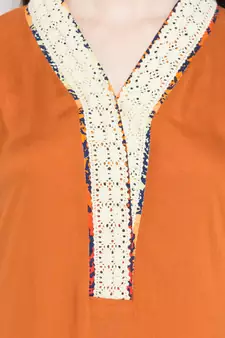 Brown Plain Cotton Stitched Long Kurti