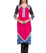 Pink Printed Cotton Stitched Long Kurti
