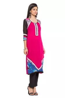 Pink Printed Cotton Stitched Long Kurti