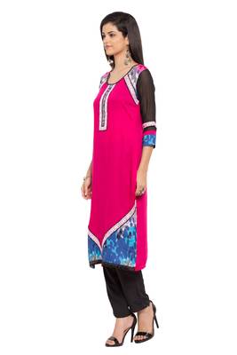 Pink Printed Cotton Stitched Long Kurti 4
