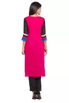 Pink Printed Cotton Stitched Long Kurti