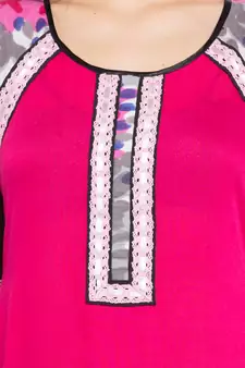 Pink Printed Cotton Stitched Long Kurti