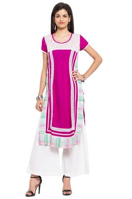 Purple Printed Cotton Stitched Long Kurti 1