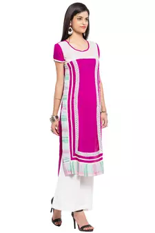 Purple Printed Cotton Stitched Long Kurti