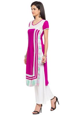 Purple Printed Cotton Stitched Long Kurti 4