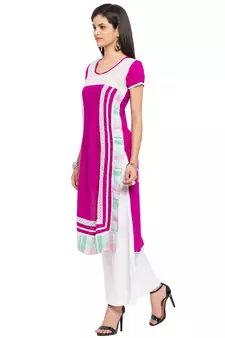 Purple Printed Cotton Stitched Long Kurti